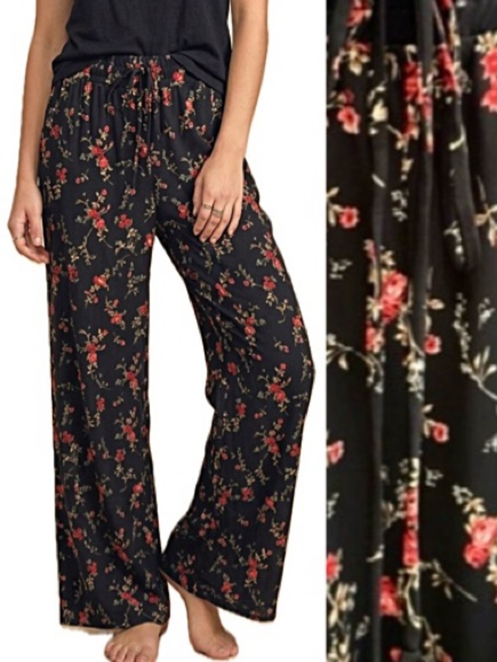 Kaileigh Rose Floral Print Wide Leg Pants Womens Size Small High Rise Pull On